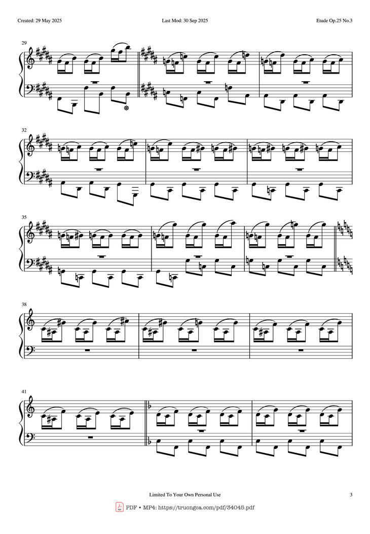 Page 3 of the piano sheet music PDF Piano - Etude Op.25 No.3 (The Knight) Piano EASY by Frederic Chopin