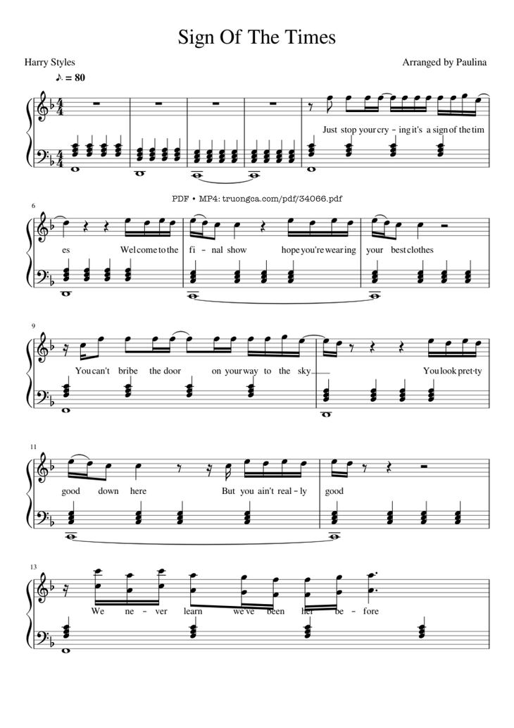 Page 1 of the piano sheet music PDF Piano - Sign Of The Times Piano by Harry Styles