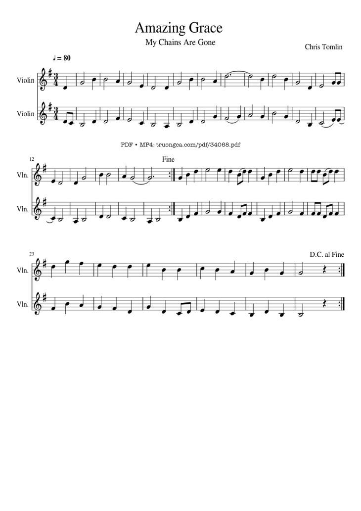 Page 1 of the piano sheet music PDF - Amazing Grace Violin by Chris Tomlin
