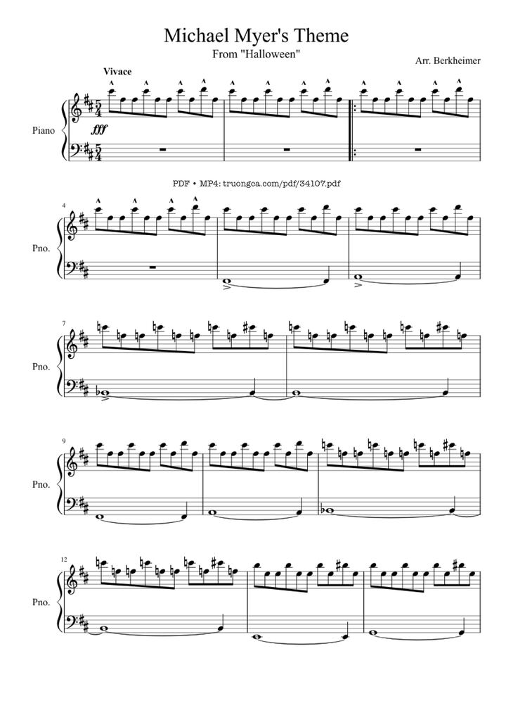 Page 1 of the piano sheet music PDF Piano - Michael Myers Halloween Theme Song Piano by John Carpenter