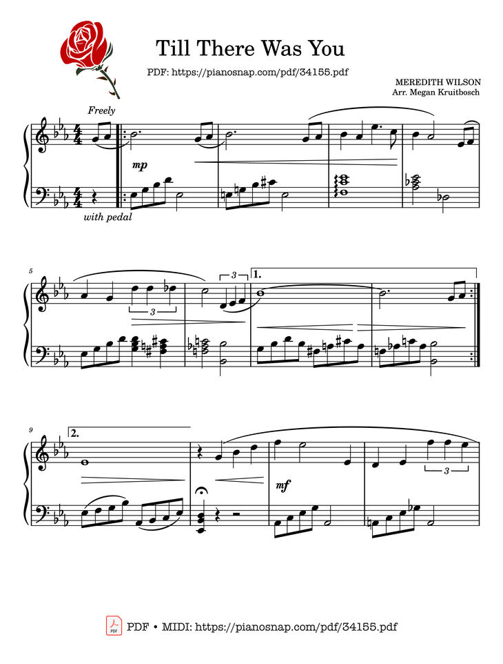 Page 1 of the piano sheet music PDF Piano - Till There Was You Piano by MEREDITH WILSON