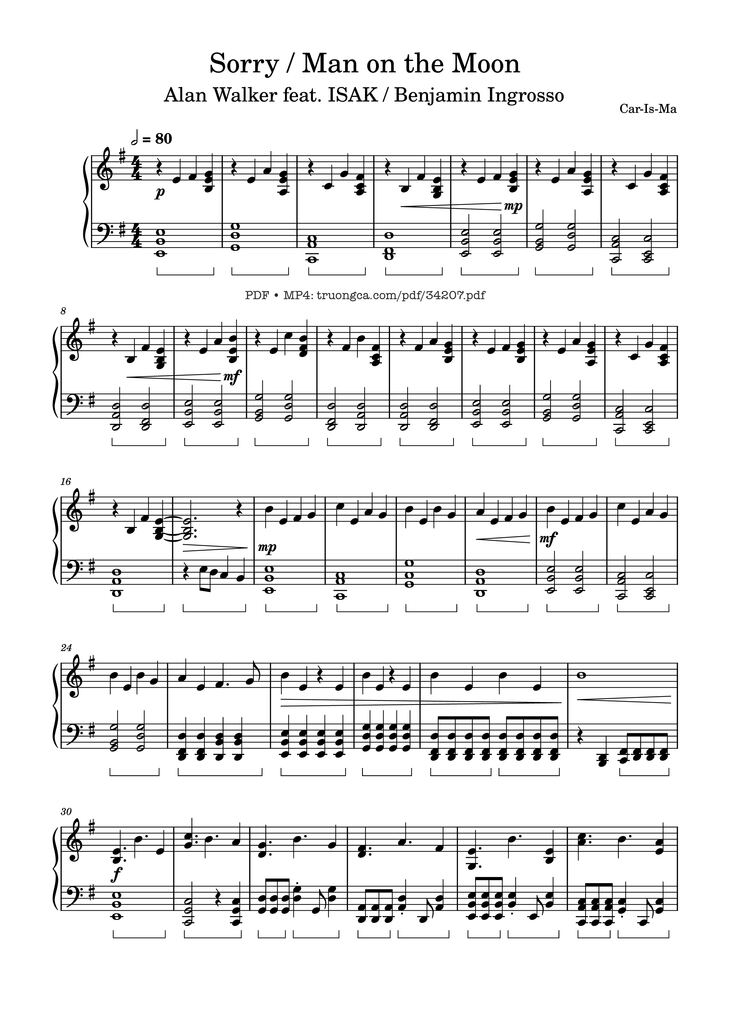 Page 1 of the piano sheet music PDF Piano - Man on the Moon, Piano Medley with Sorry by Car-Is-Ma
