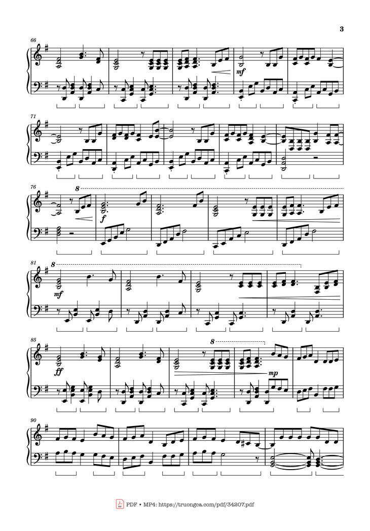 Page 3 of the piano sheet music PDF Piano - Man on the Moon, Piano Medley with Sorry by Car-Is-Ma