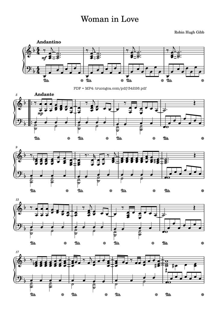 Page 1 of the piano sheet music PDF Piano - Woman in Love Piano by Robin Hugh Gibb