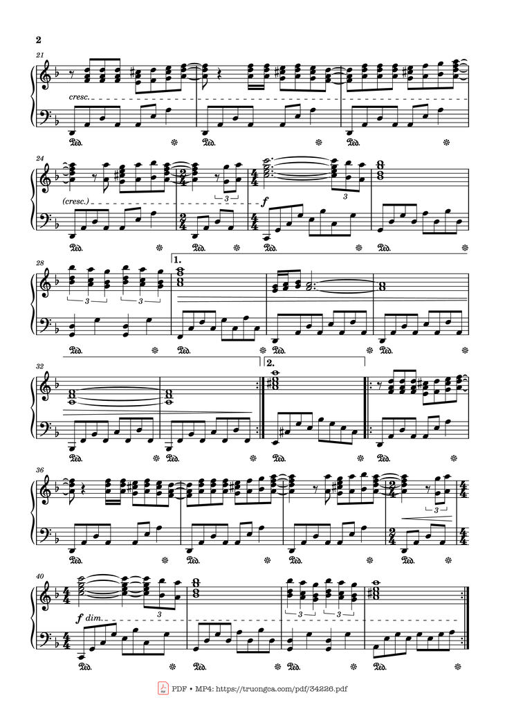 Page 2 of the piano sheet music PDF Piano - Woman in Love Piano by Robin Hugh Gibb