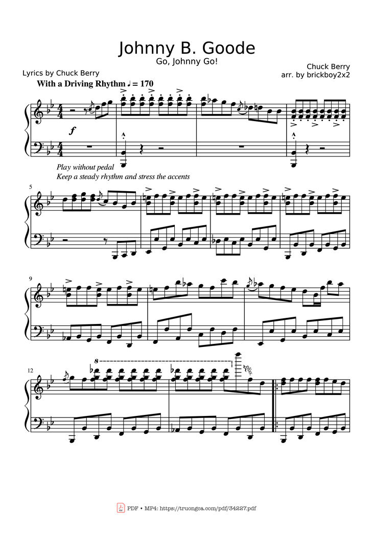 Page 1 of the piano sheet music PDF Guitar Tab - Johnny B. Goode Rock 
