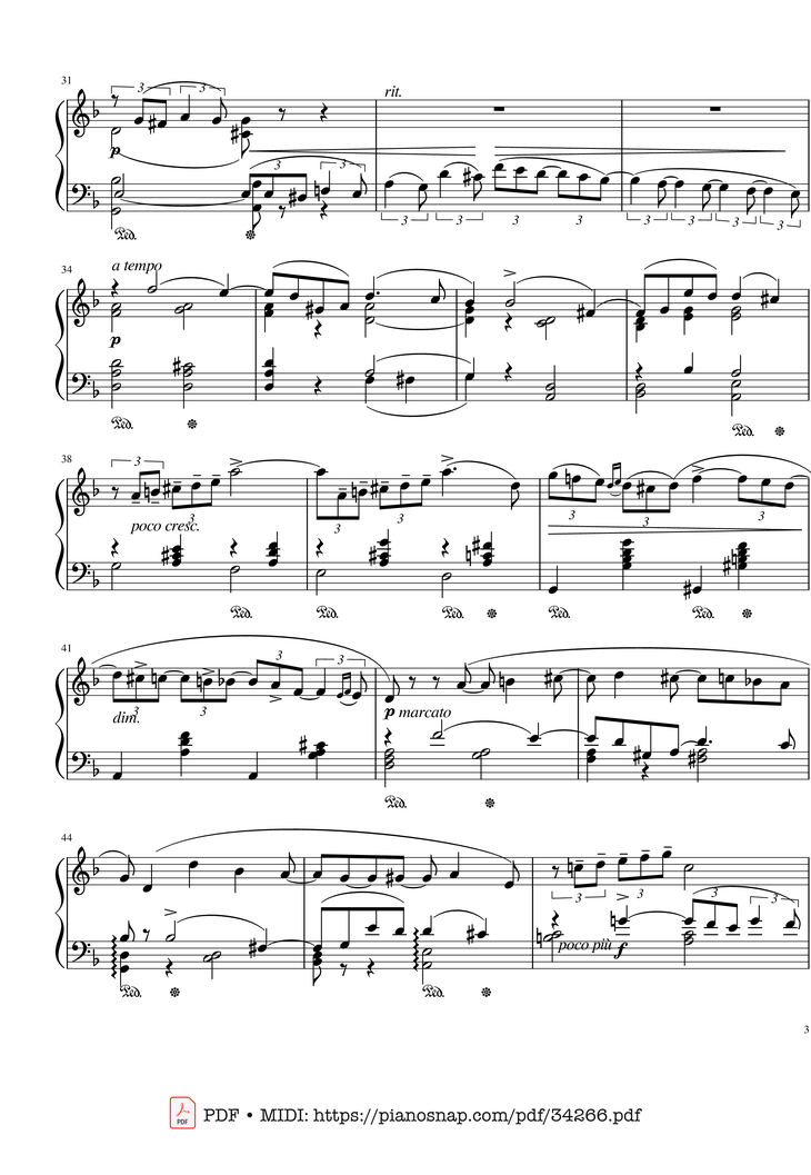 Page 3 of the piano sheet music PDF - Tchaikovsky The Seasons, October, Autumn Song Piano by Pyotr Ilyich Tchaikovsky