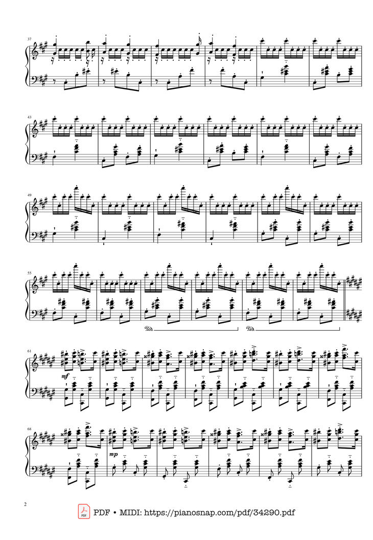 Page 2 of the piano sheet music PDF Piano - Hungarian Rhapsody No. 2 Friska Piano by Franz Liszt