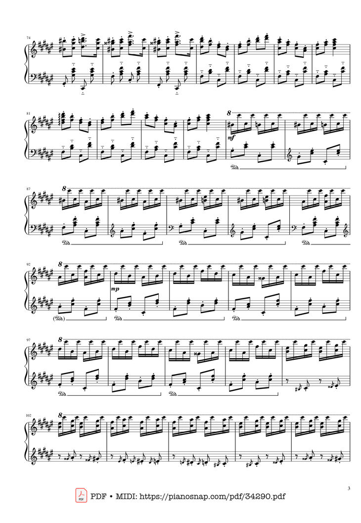 Page 3 of the piano sheet music PDF Piano - Hungarian Rhapsody No. 2 Friska Piano by Franz Liszt