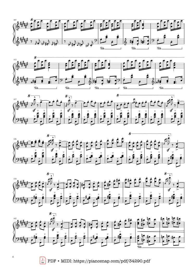 Page 4 of the piano sheet music PDF Piano - Hungarian Rhapsody No. 2 Friska Piano by Franz Liszt