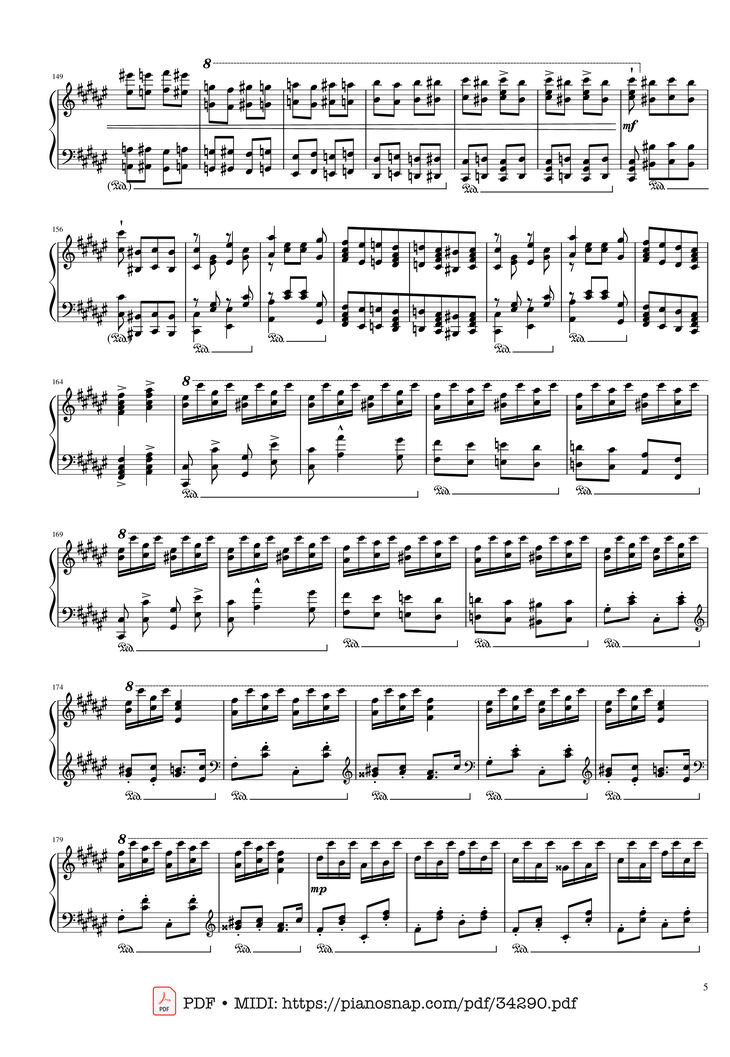 Page 5 of the piano sheet music PDF Piano - Hungarian Rhapsody No. 2 Friska Piano by Franz Liszt