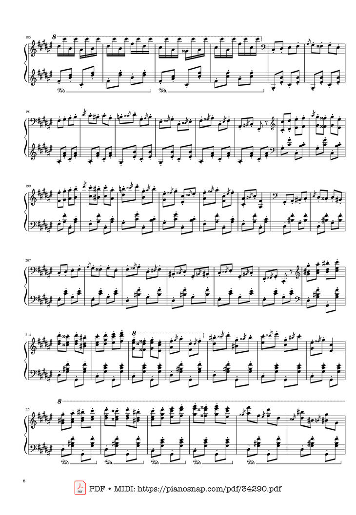 Page 6 of the piano sheet music PDF Piano - Hungarian Rhapsody No. 2 Friska Piano by Franz Liszt
