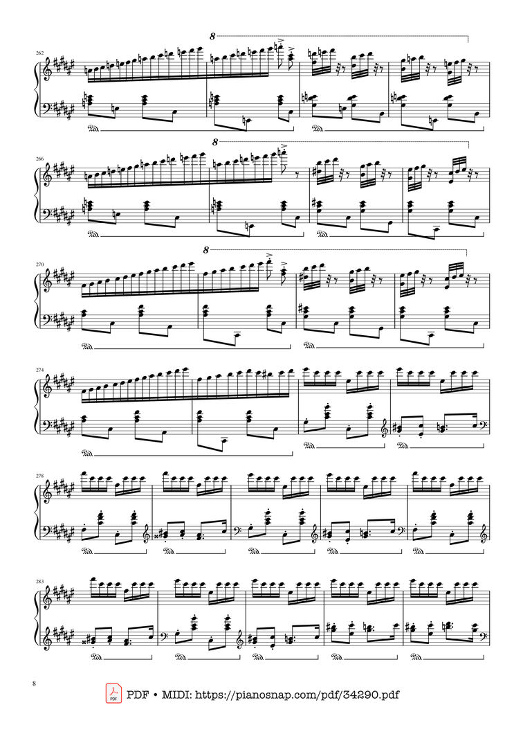 Page 8 of the piano sheet music PDF Piano - Hungarian Rhapsody No. 2 Friska Piano by Franz Liszt