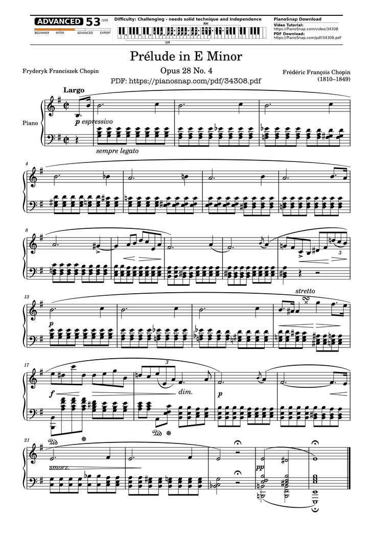 Sheet music preview — Prelude In E Minor Piano