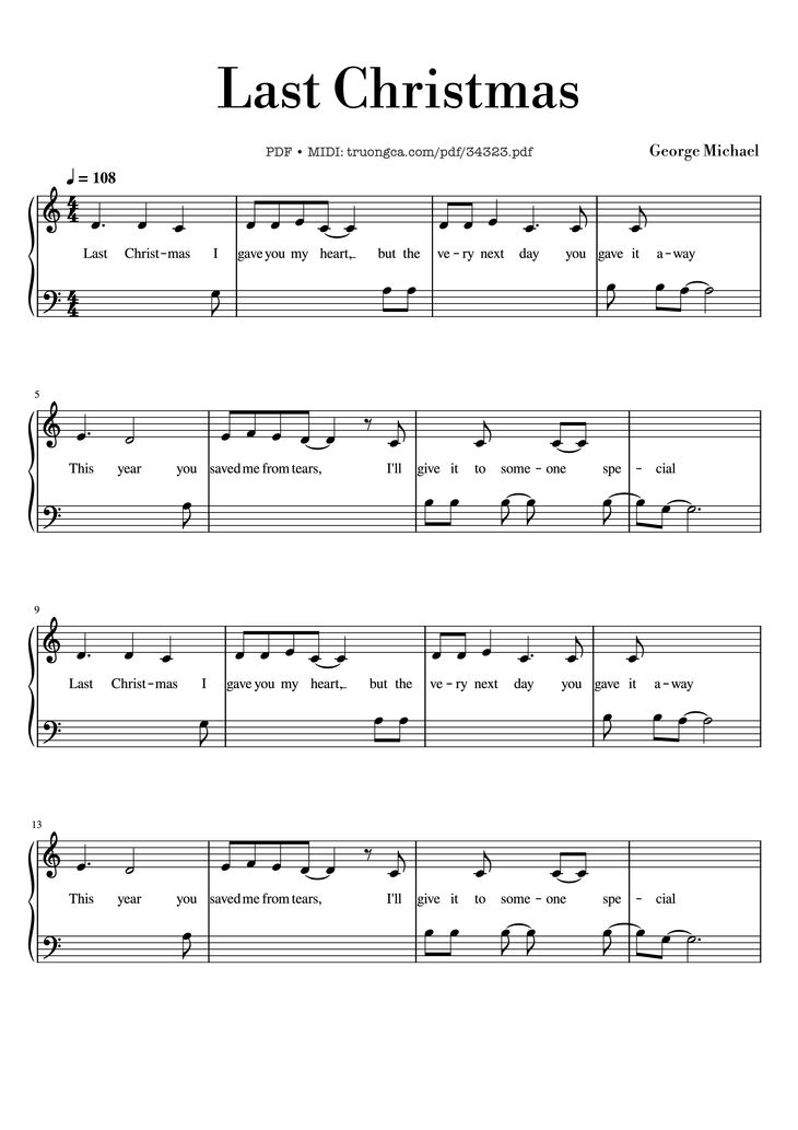Page 1 of the piano sheet music PDF Piano - Last Christmas Piano by George Michael