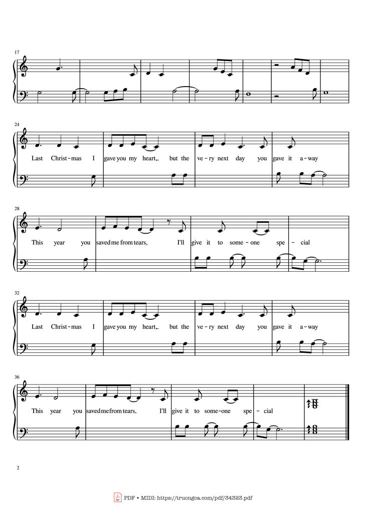 Page 2 of the piano sheet music PDF Piano - Last Christmas Piano by George Michael