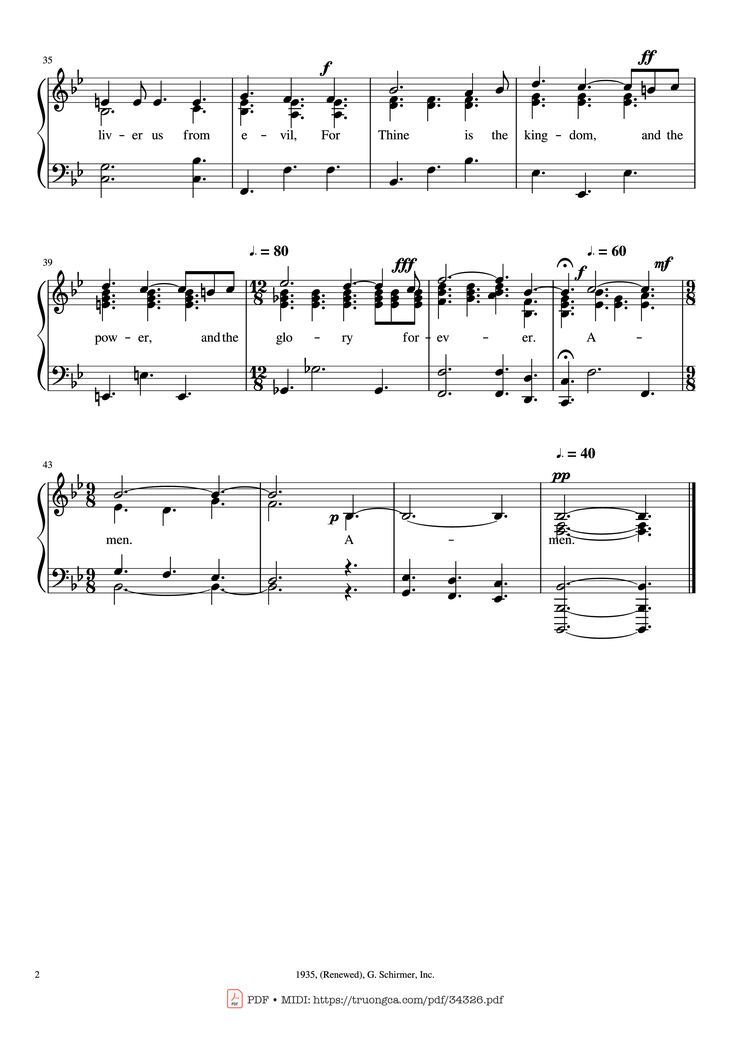 Page 2 of the piano sheet music PDF Piano - The Lord