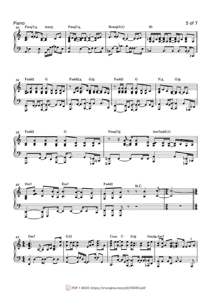 Page 5 of the piano sheet music PDF Piano - GRAVITY Piano by SARA BAREILLES