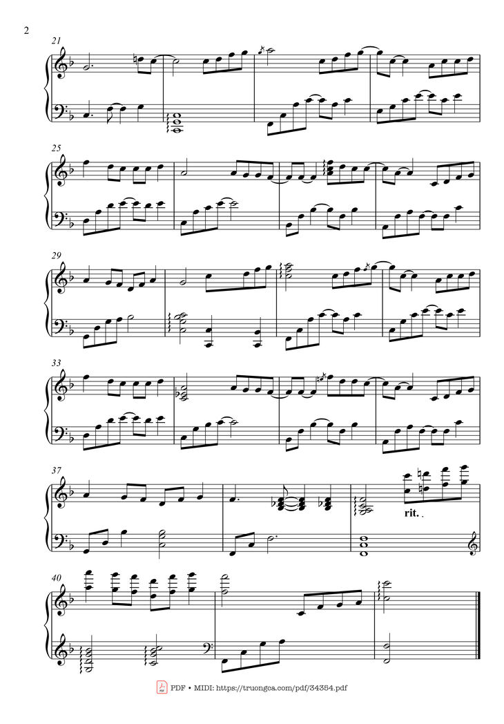 Page 2 of the piano sheet music PDF - Lãng quên chiều thu Piano by Minh Khang