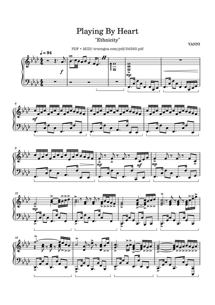 Page 1 of the piano sheet music PDF Piano - Playing By Heart Piano by YANNI
