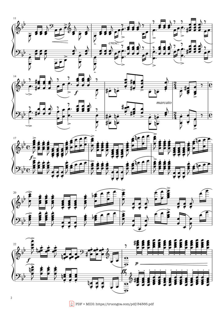 Page 2 of the piano sheet music PDF Piano - Prélude in G Minor Piano by Sergei Vasilievich Rachmaninoff (1873 - 1943