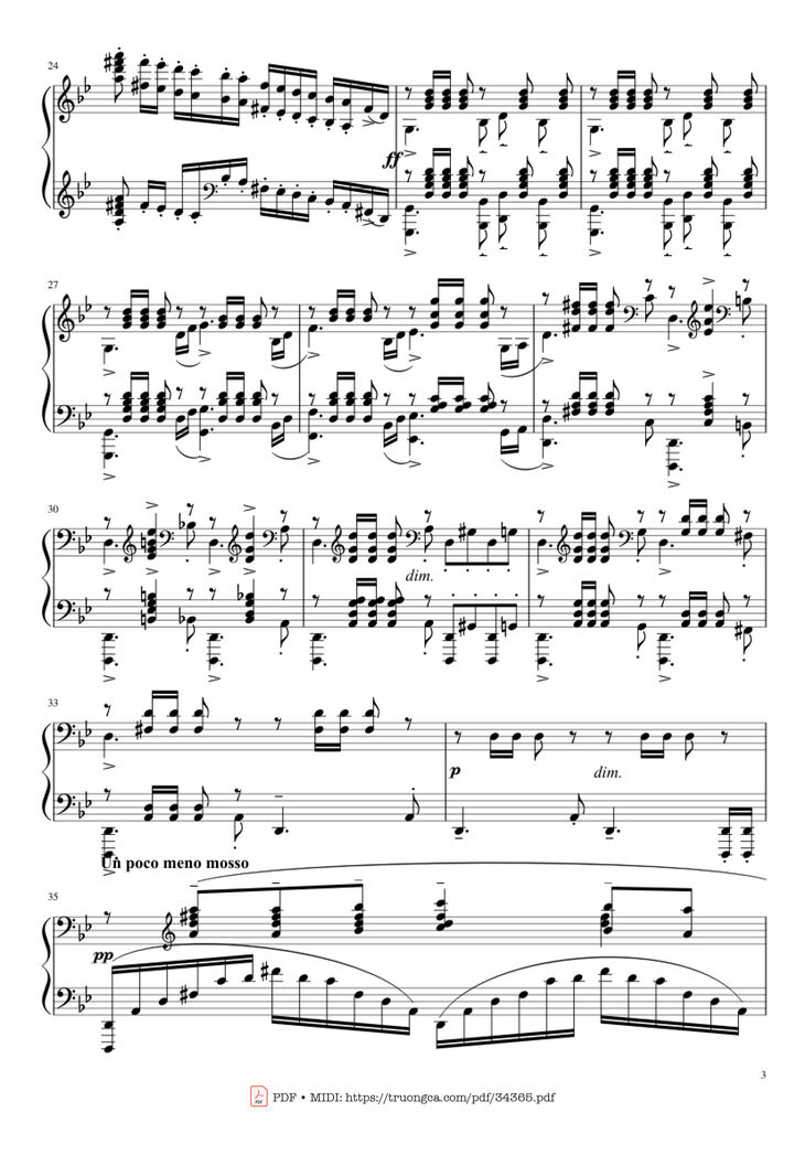 Page 3 of the piano sheet music PDF Piano - Prélude in G Minor Piano by Sergei Vasilievich Rachmaninoff (1873 - 1943