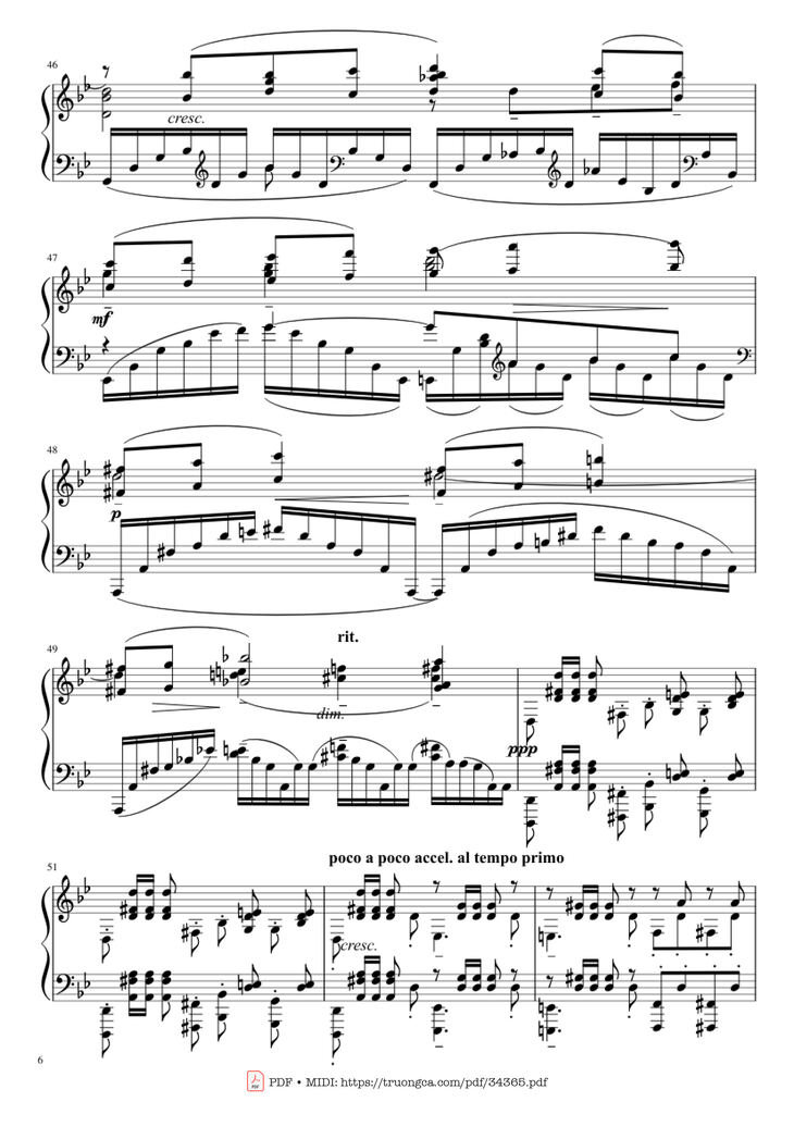 Page 6 of the piano sheet music PDF Piano - Prélude in G Minor Piano by Sergei Vasilievich Rachmaninoff (1873 - 1943