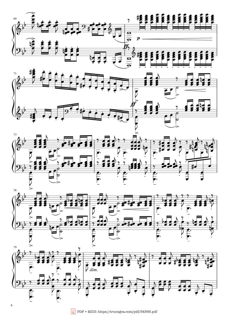 Page 8 of the piano sheet music PDF Piano - Prélude in G Minor Piano by Sergei Vasilievich Rachmaninoff (1873 - 1943