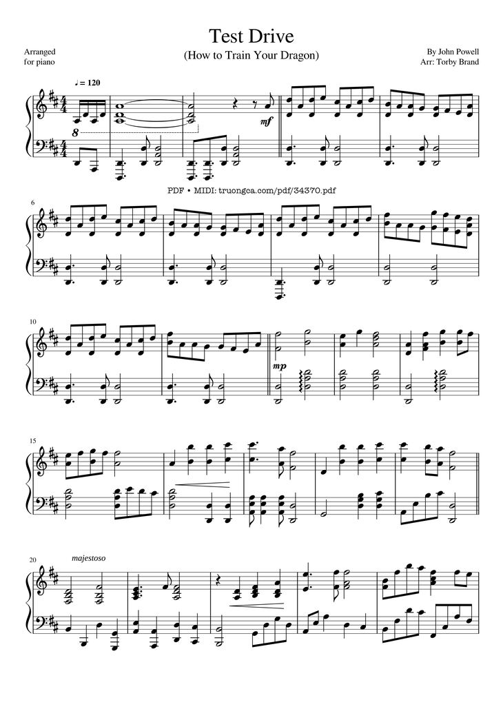 Page 1 of the piano sheet music PDF Piano - Test Drive - How to Train Your Dragon Piano by John Powell
