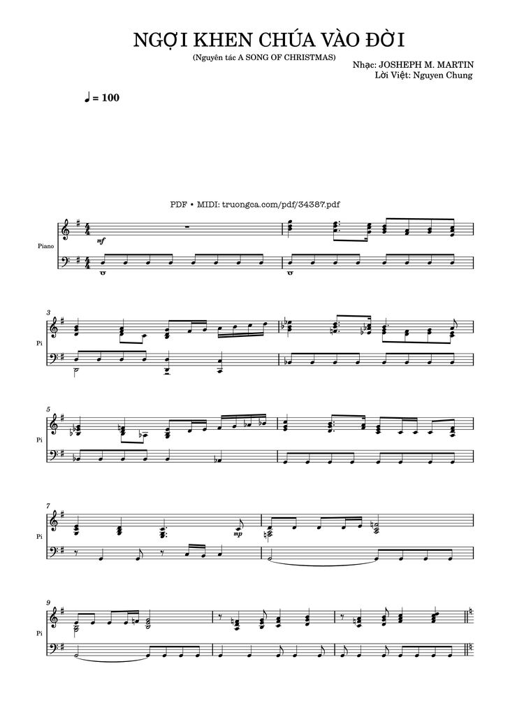 Page 1 of the piano sheet music PDF - NGỢI KHEN CHÚA VÀO ĐỜI Piano by Nhạc: JOSHEPH M. MARTIN