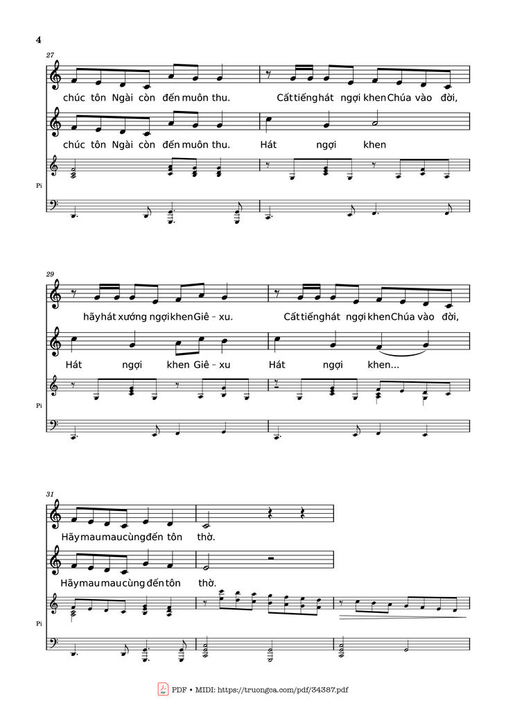 Page 4 of the piano sheet music PDF - NGỢI KHEN CHÚA VÀO ĐỜI Piano by Nhạc: JOSHEPH M. MARTIN