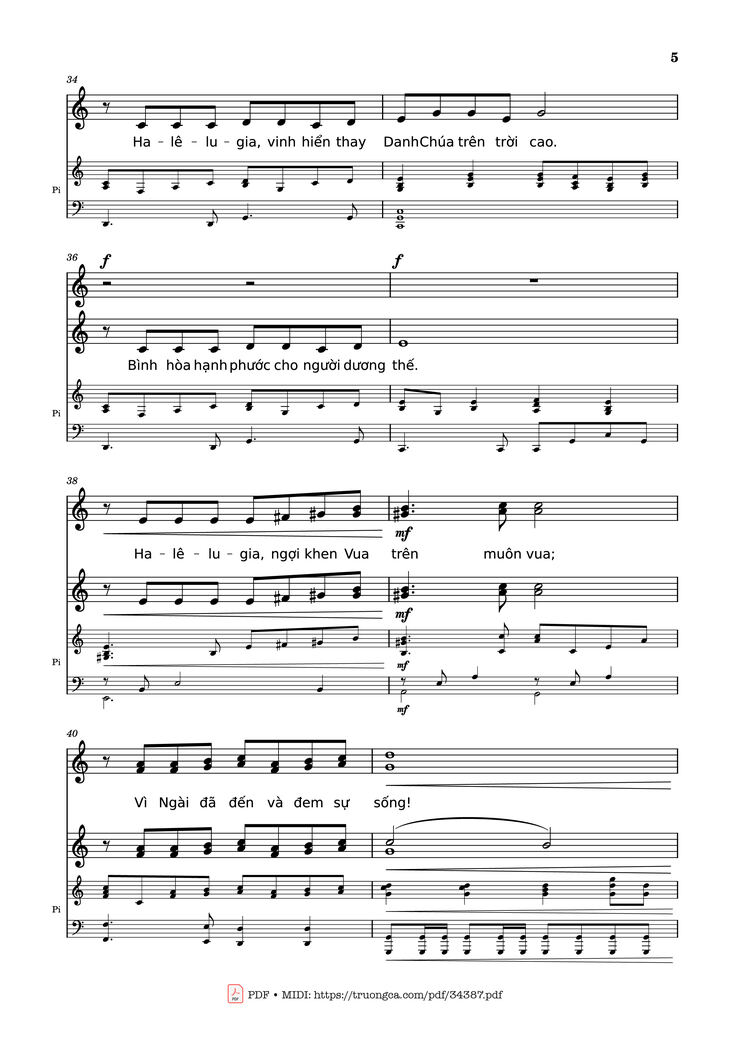 Page 5 of the piano sheet music PDF - NGỢI KHEN CHÚA VÀO ĐỜI Piano by Nhạc: JOSHEPH M. MARTIN