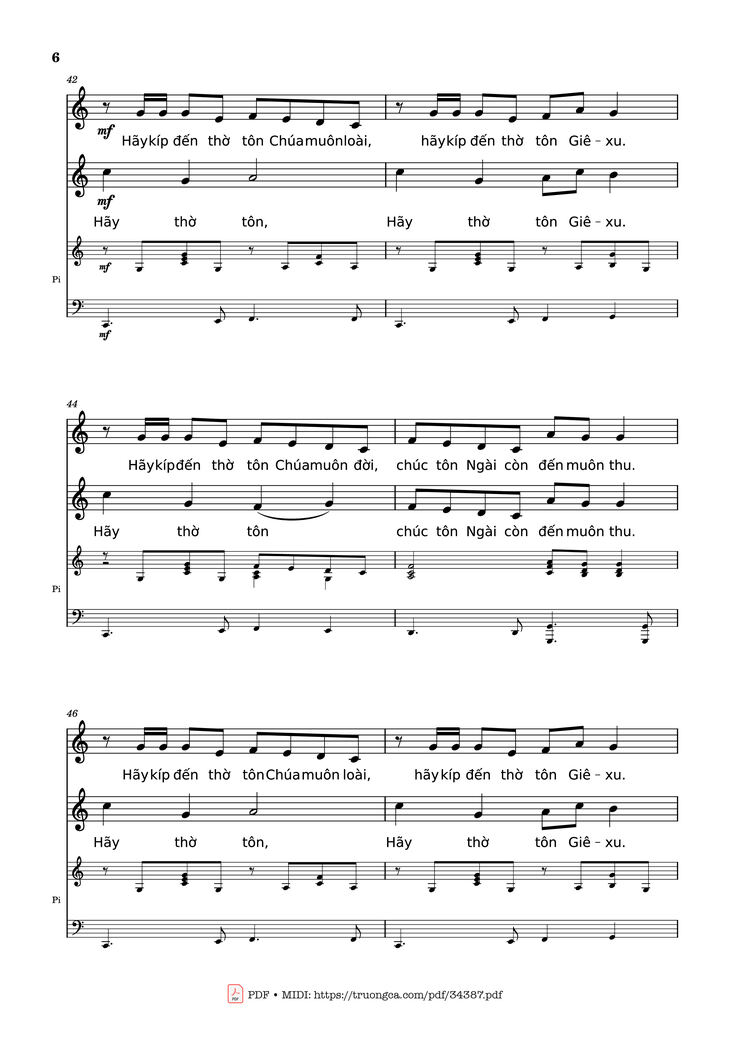 Page 6 of the piano sheet music PDF - NGỢI KHEN CHÚA VÀO ĐỜI Piano by Nhạc: JOSHEPH M. MARTIN
