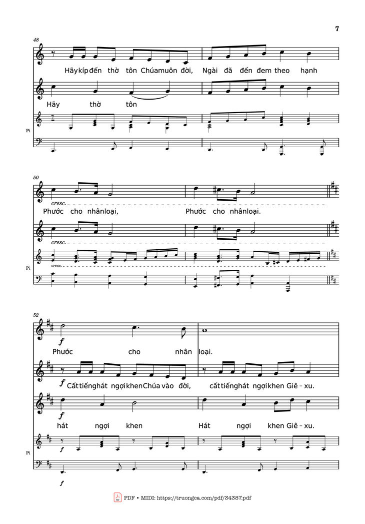 Page 7 of the piano sheet music PDF - NGỢI KHEN CHÚA VÀO ĐỜI Piano by Nhạc: JOSHEPH M. MARTIN