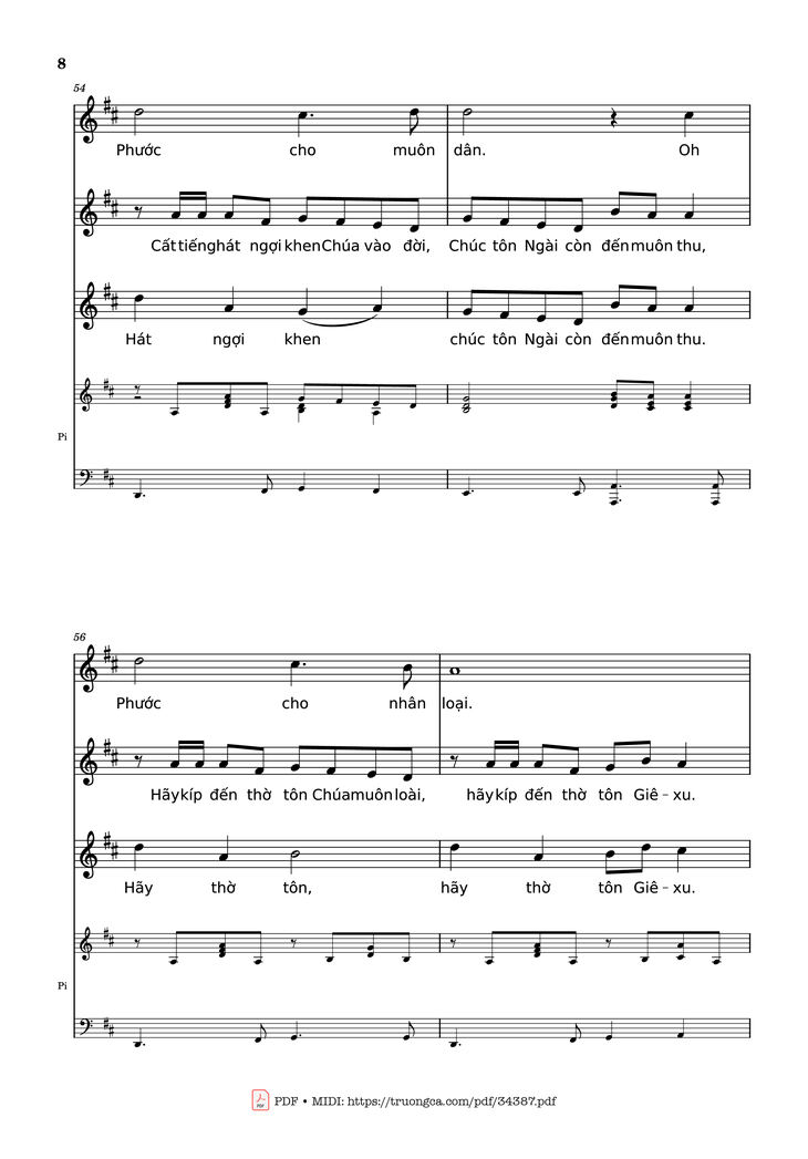 Page 8 of the piano sheet music PDF - NGỢI KHEN CHÚA VÀO ĐỜI Piano by Nhạc: JOSHEPH M. MARTIN