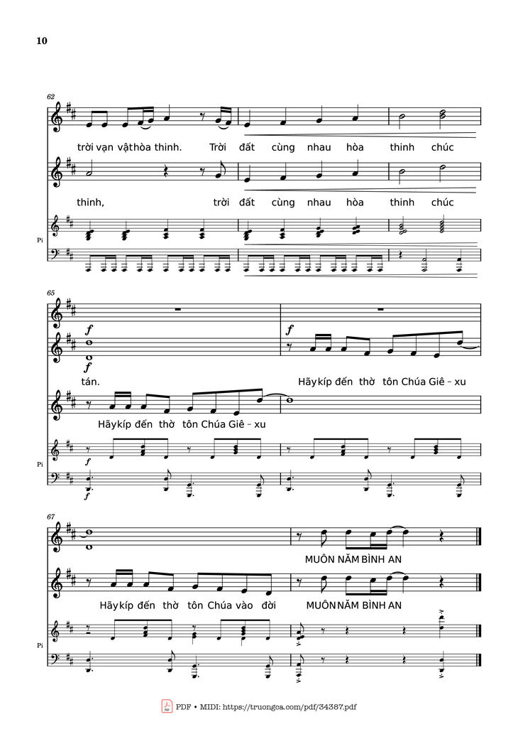 Page 10 of the piano sheet music PDF - NGỢI KHEN CHÚA VÀO ĐỜI Piano by Nhạc: JOSHEPH M. MARTIN