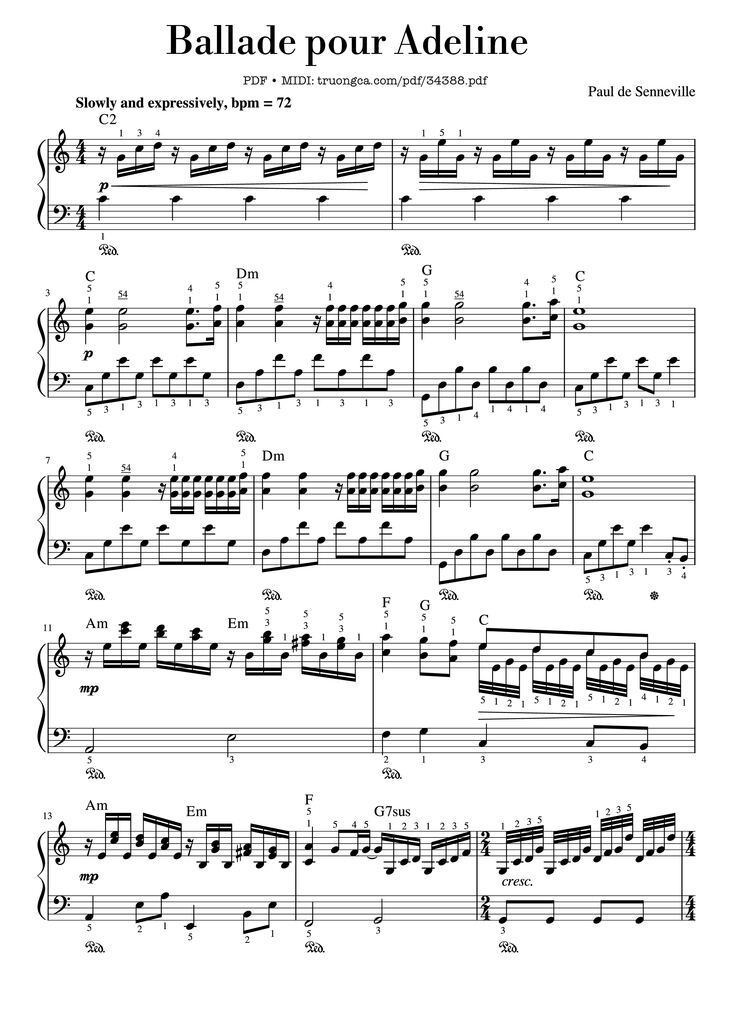 Page 1 of the piano sheet music PDF Piano - Ballade pour Adeline Piano by Paul de Senneville