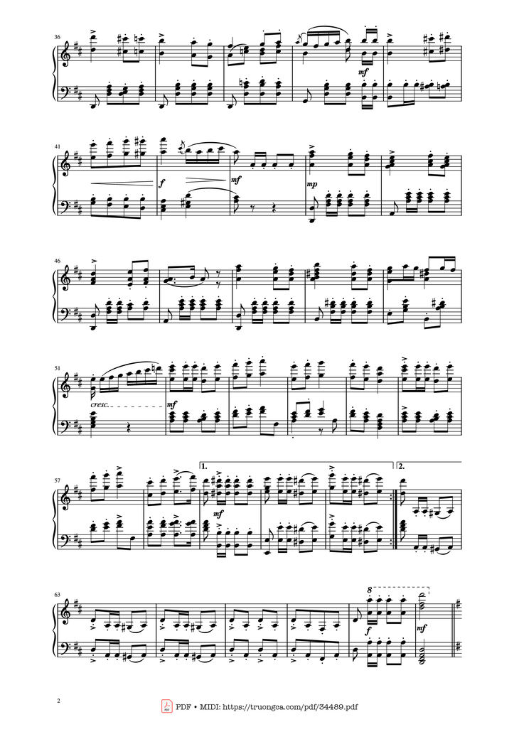 Page 2 of the piano sheet music PDF Piano - March Militaire Piano by Franz Shubert