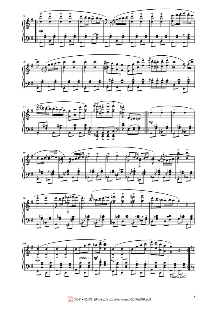 Page 3 of the piano sheet music PDF Piano - March Militaire Piano by Franz Shubert