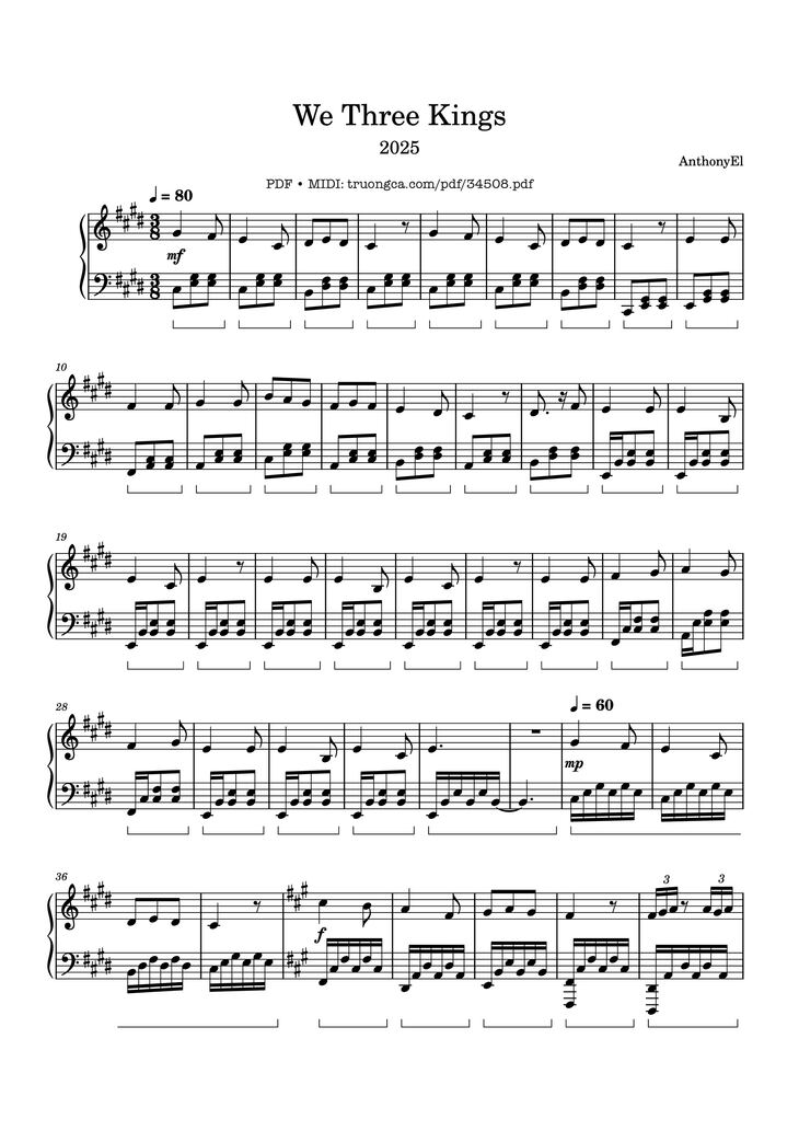 Page 1 of the piano sheet music PDF Piano - We Three Kings Piano Easy by John Henry Hopkins