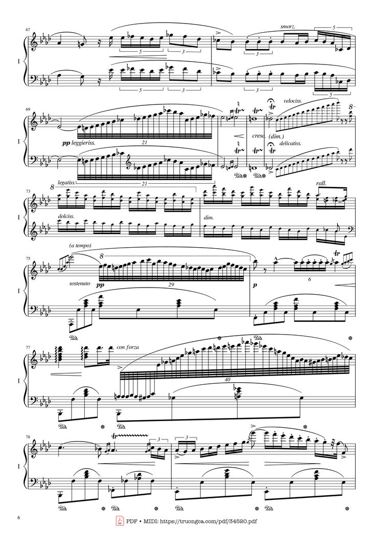 Page 6 of the piano sheet music PDF Piano - Chopin Concerto No.2, Op.21, Larghetto by Frédéric Chopin