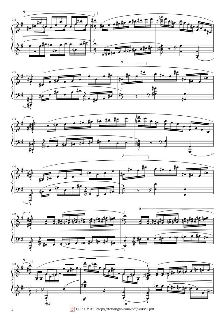 Page 12 of the piano sheet music PDF Piano - Chopin Concerto No.1, Op.11, Allegro Maestoso Piano by Frédéric Chopin
