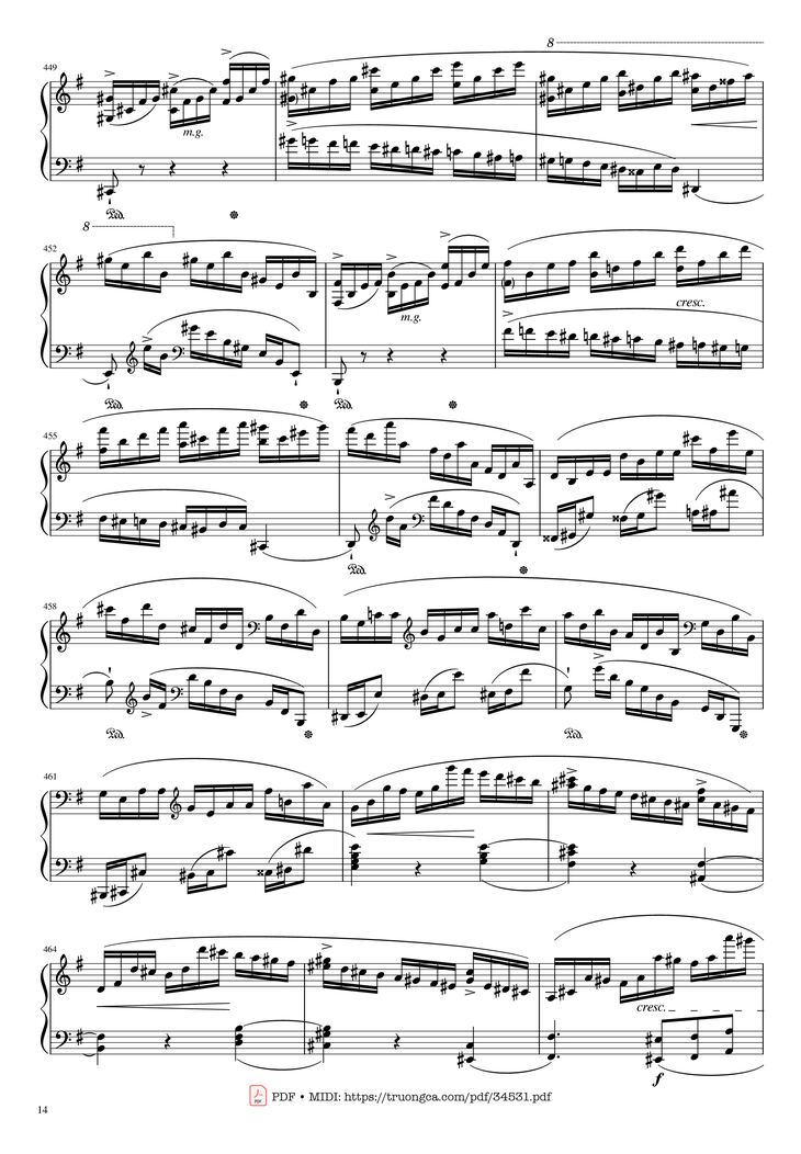 Page 14 of the piano sheet music PDF Piano - Chopin Concerto No.1, Op.11, Allegro Maestoso Piano by Frédéric Chopin