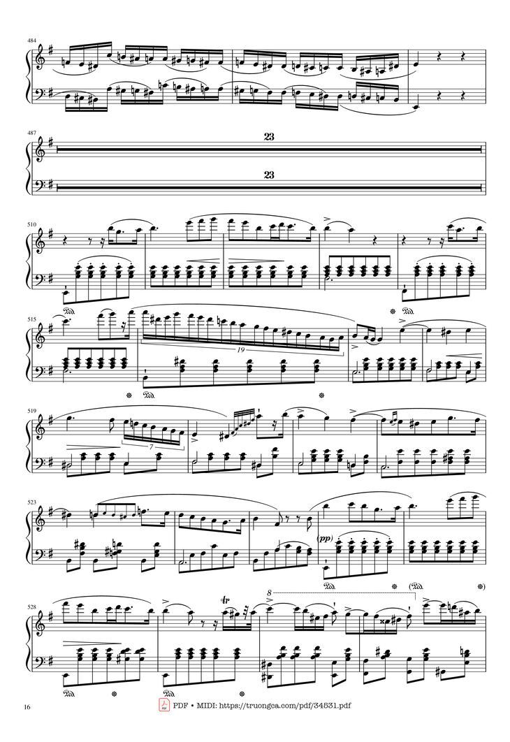Page 16 of the piano sheet music PDF Piano - Chopin Concerto No.1, Op.11, Allegro Maestoso Piano by Frédéric Chopin