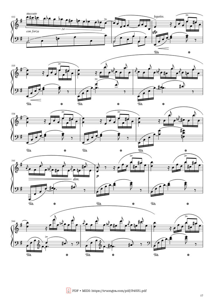 Page 17 of the piano sheet music PDF Piano - Chopin Concerto No.1, Op.11, Allegro Maestoso Piano by Frédéric Chopin
