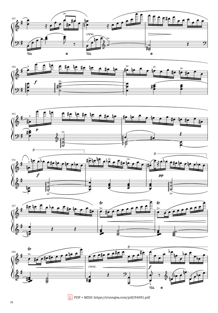 Page 18 of the piano sheet music PDF Piano - Chopin Concerto No.1, Op.11, Allegro Maestoso Piano by Frédéric Chopin
