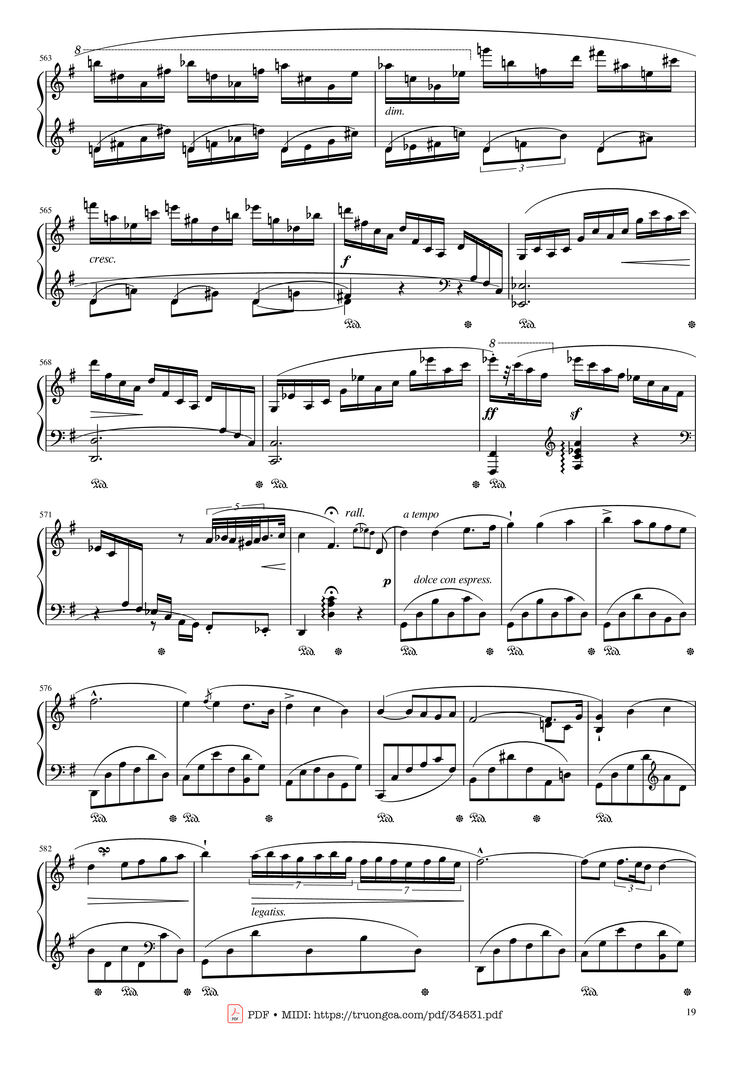 Page 19 of the piano sheet music PDF Piano - Chopin Concerto No.1, Op.11, Allegro Maestoso Piano by Frédéric Chopin