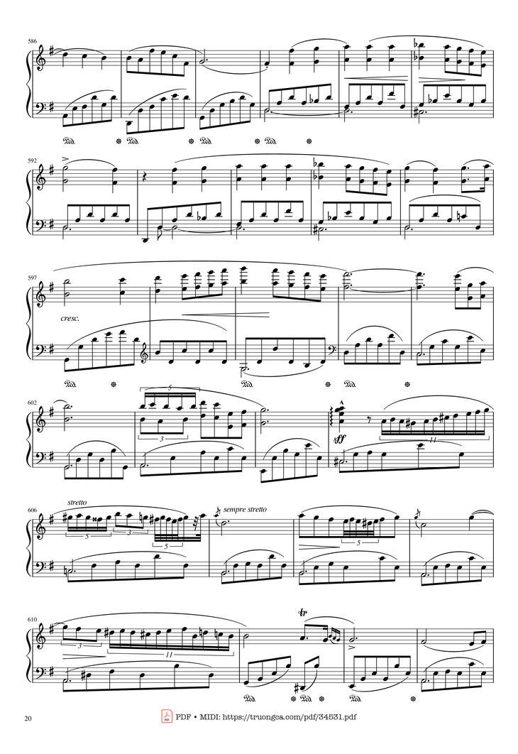 Page 20 of the piano sheet music PDF Piano - Chopin Concerto No.1, Op.11, Allegro Maestoso Piano by Frédéric Chopin