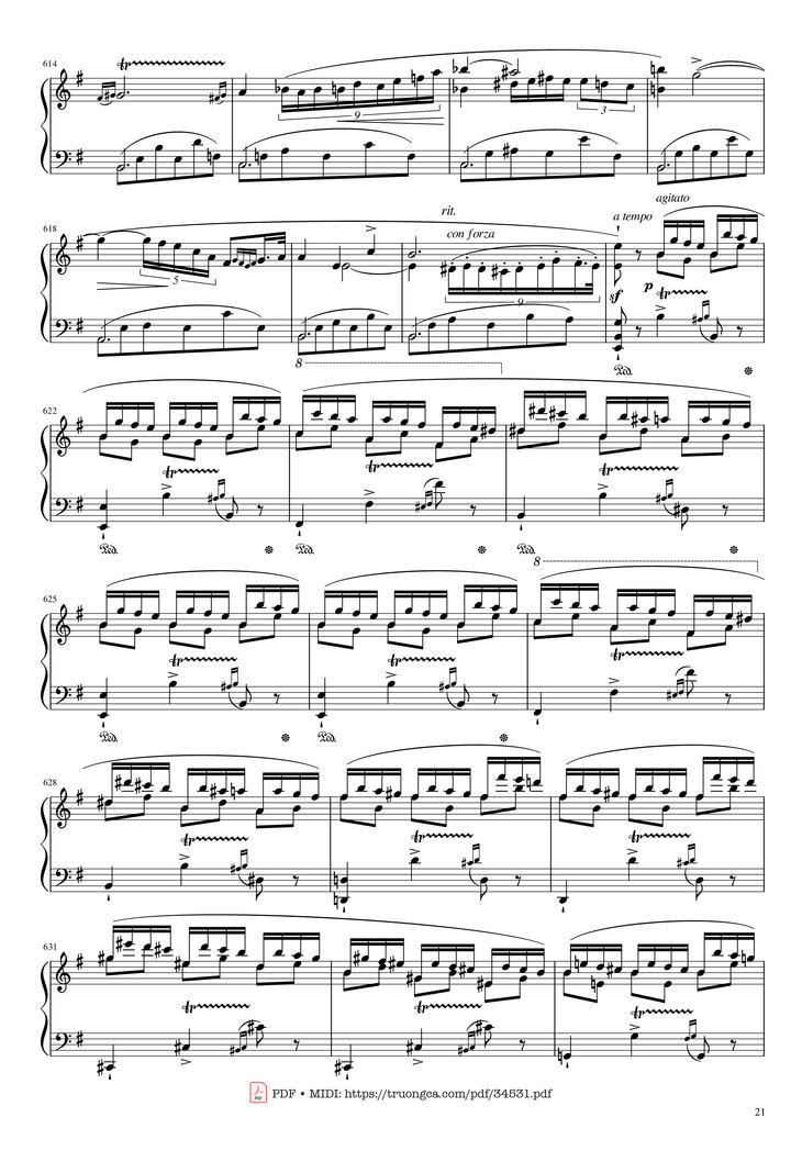 Page 21 of the piano sheet music PDF Piano - Chopin Concerto No.1, Op.11, Allegro Maestoso Piano by Frédéric Chopin