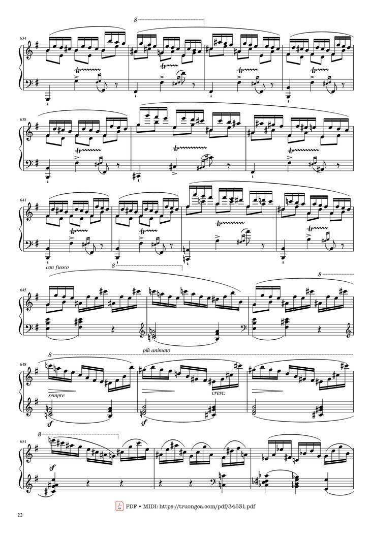 Page 22 of the piano sheet music PDF Piano - Chopin Concerto No.1, Op.11, Allegro Maestoso Piano by Frédéric Chopin